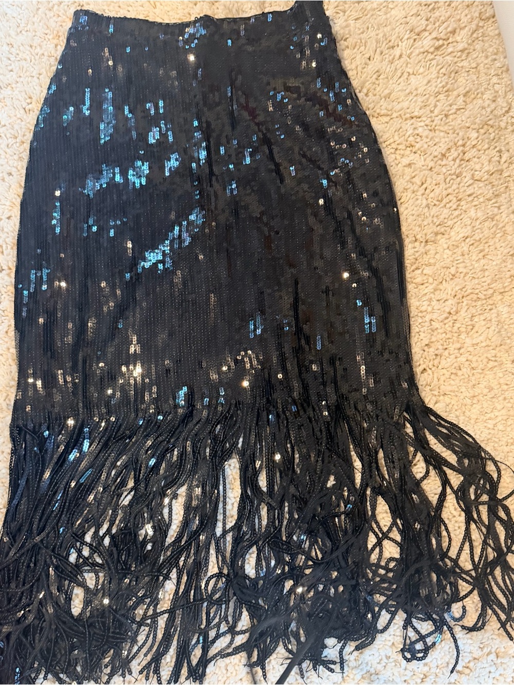 Rachel Zoe Black Sequin Fringe Midi Skirt